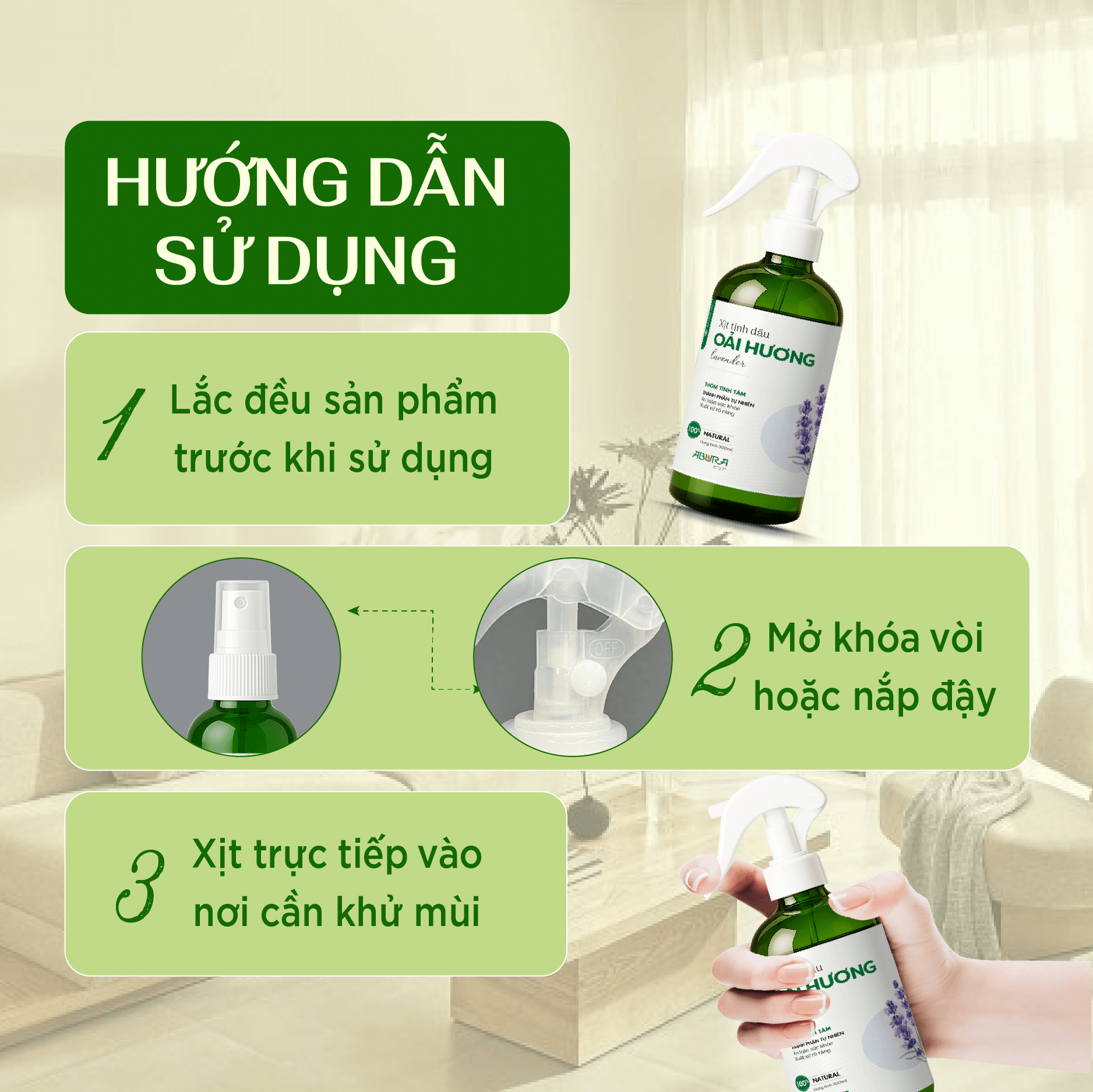 Hướng dẫn sử dụng chai xịt thơm tinh dầu Oải Hương Hướng dẫn sử dụng chai xịt thơm tinh dầu Oải Hương