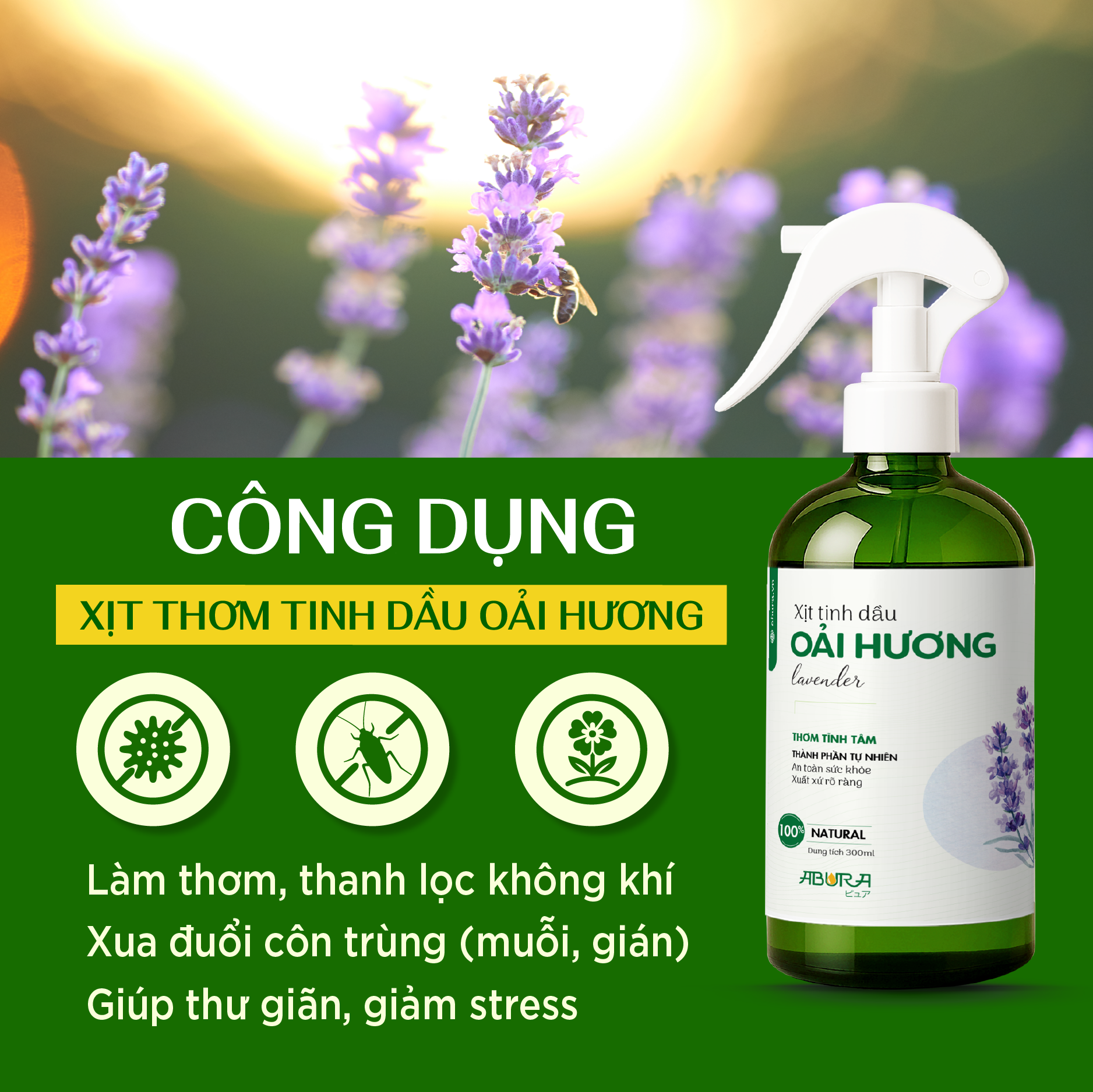 Công dụng chai xịt thơm phòng tinh dầu Oải Hương Công dụng chai xịt thơm phòng tinh dầu Oải Hương