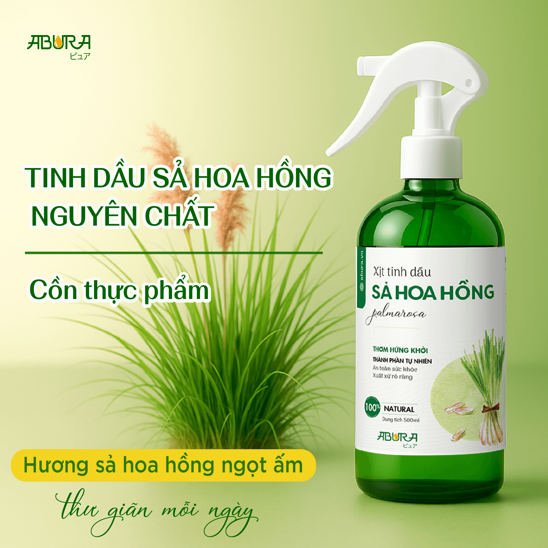 Thành phần của tinh dầu xịt thơm Sả Hoa Hồng ABURA Thành phần của tinh dầu xịt thơm Sả Hoa Hồng ABURA