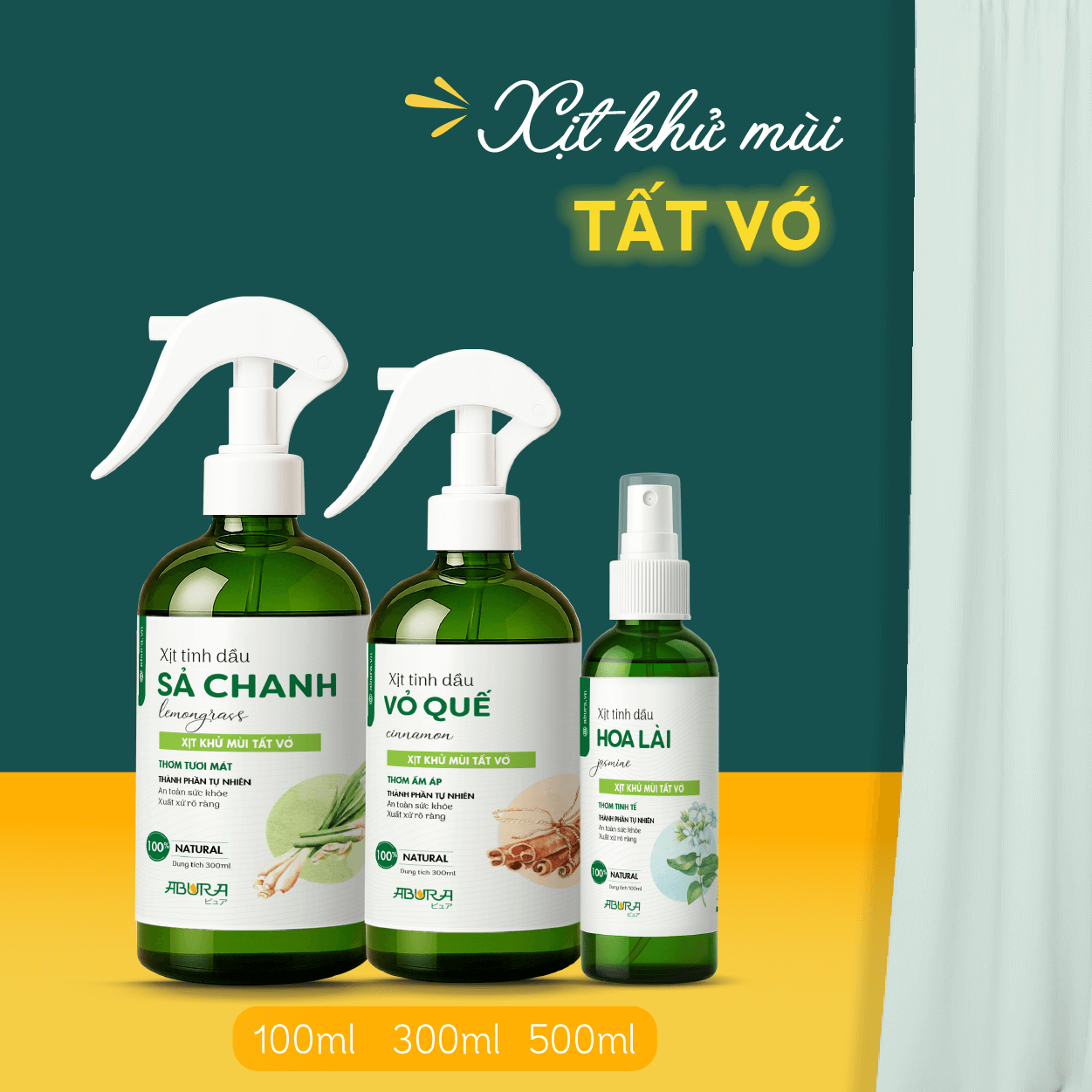 Chai Xịt Khử Mùi Khử Khuẩn Giày Tất Vớ ABURA 100ml/300ml/500ml