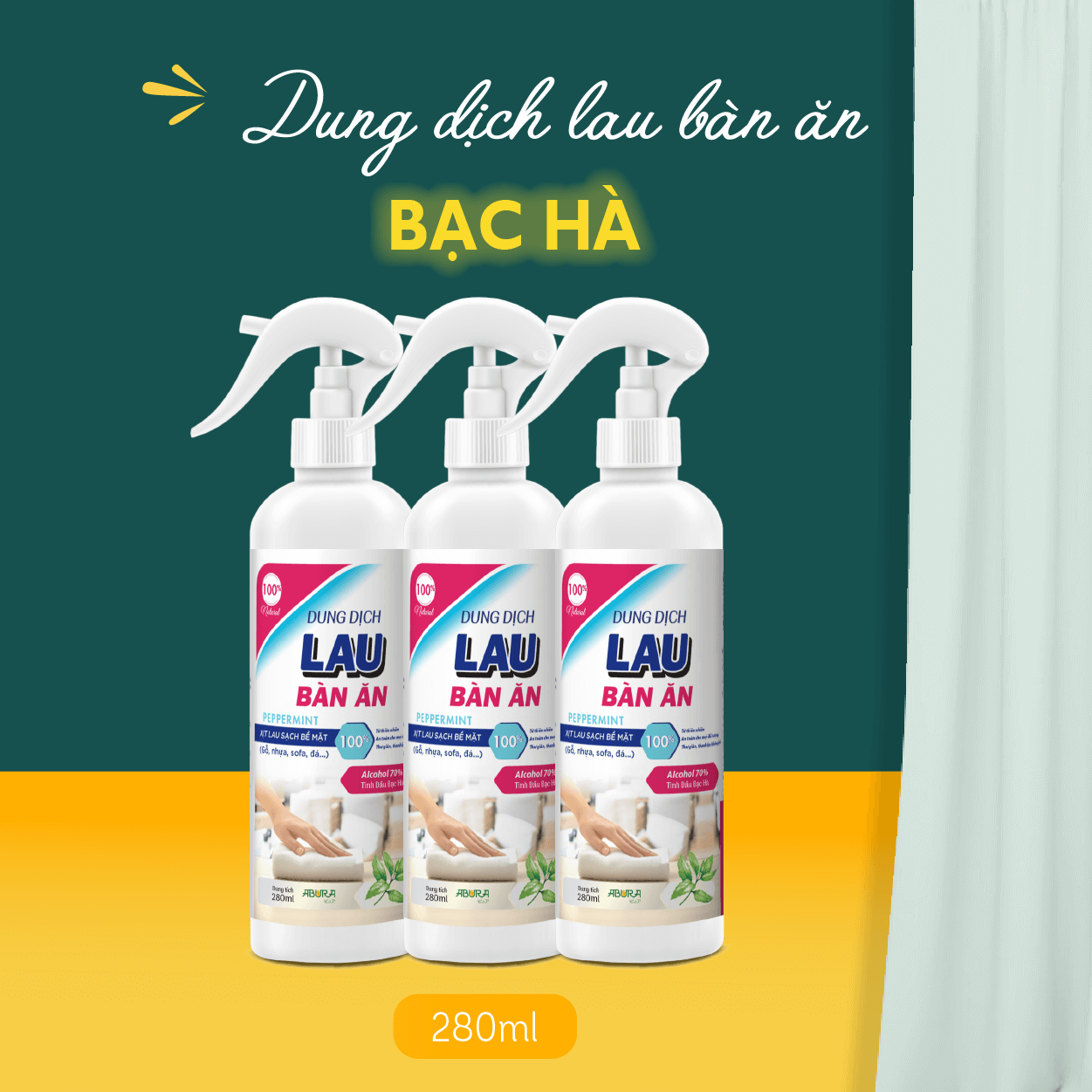 Dung dịch Lau Bàn Ăn Tinh Dầu Bạc Hà ABURA