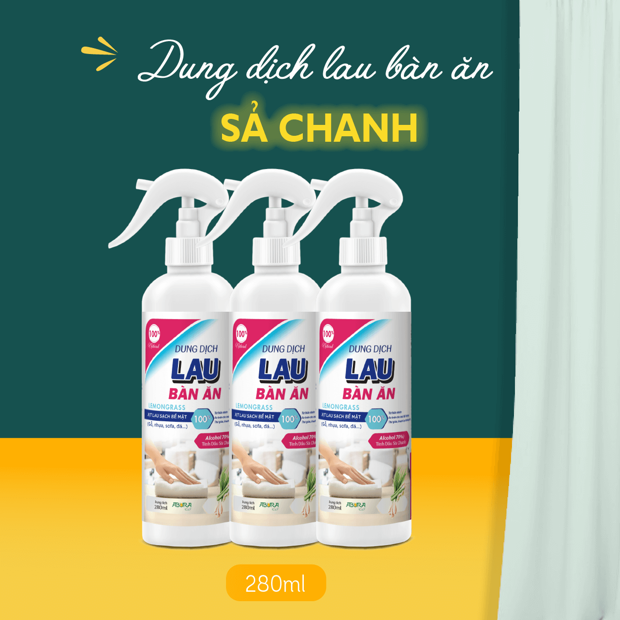 Nước Lau Bàn Ăn Tinh Dầu Sả Chanh ABURA