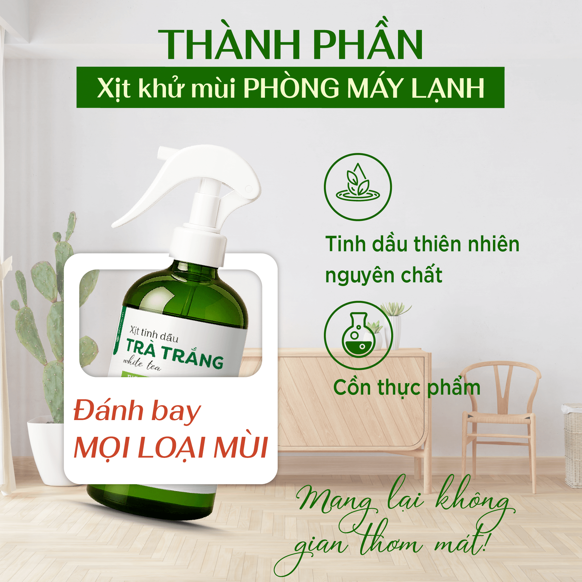 Thành phần sản phẩm xịt tinh dầu làm thơm phòng máy lạnh Thành phần sản phẩm xịt tinh dầu làm thơm phòng máy lạnh