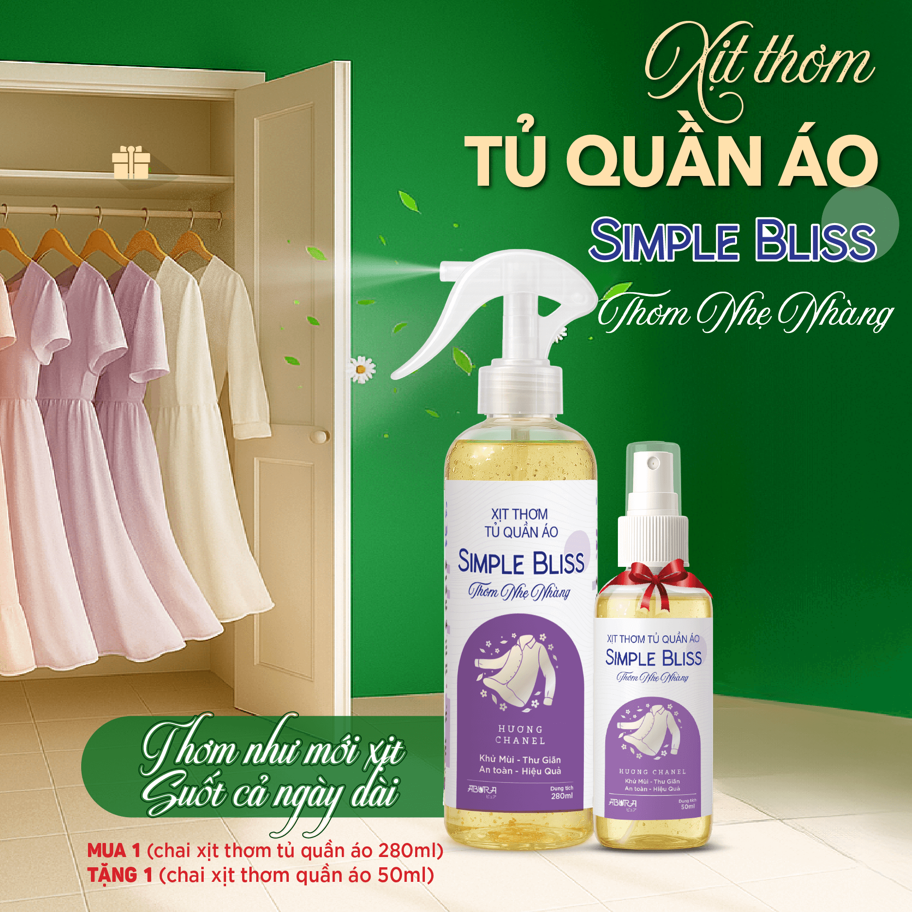 Xịt thơm tủ quần áo hương nước hoa nhẹ nhàng ABURA khử mùi ẩm mốc lưu hương lâu