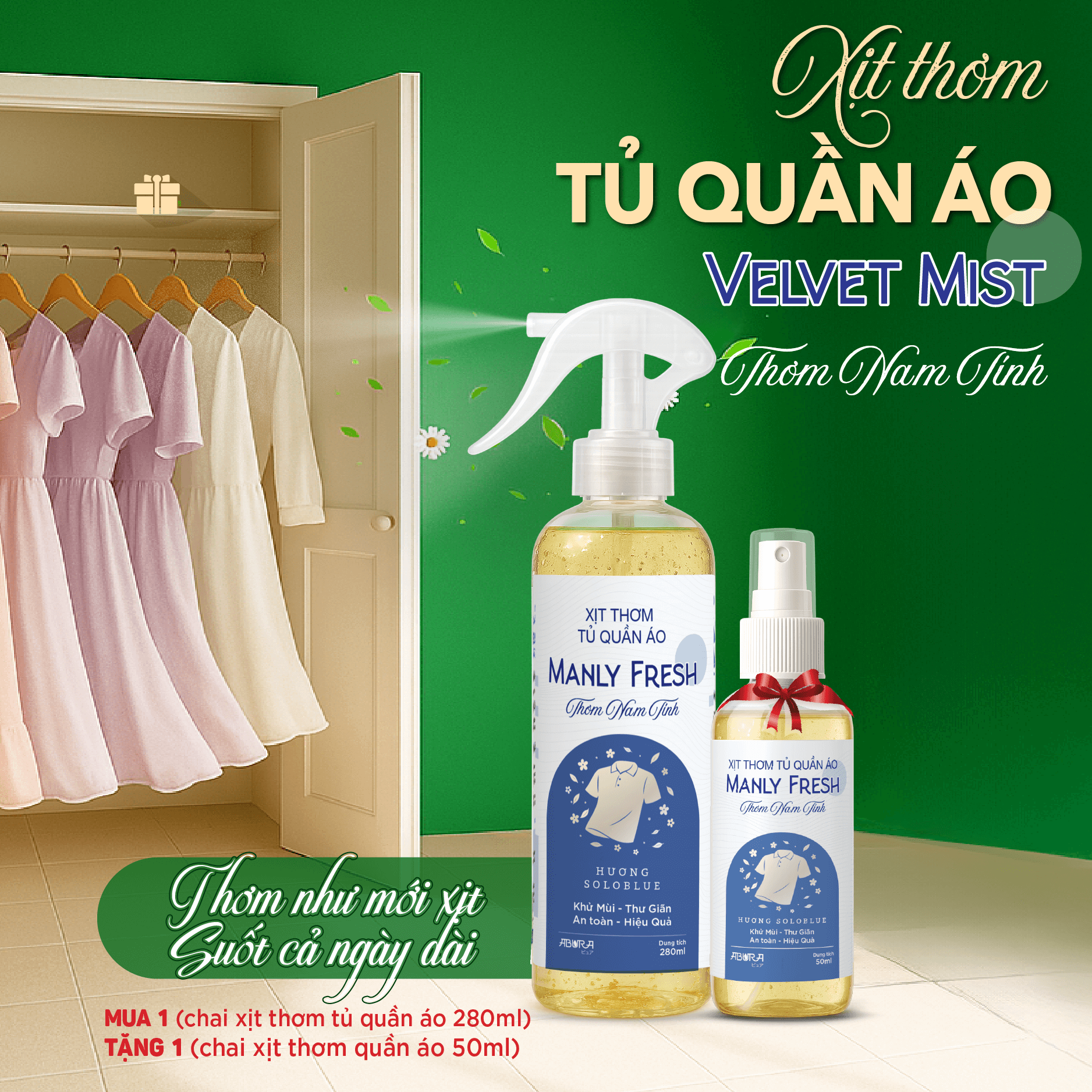 Xịt thơm tủ quần áo Nam hương nước hoa ABURA